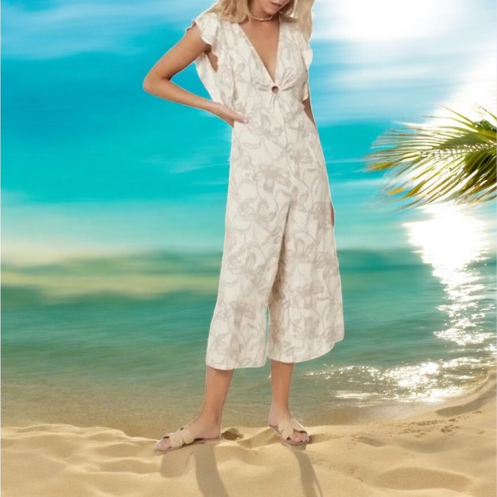 O'Neill Cream Floral Jumpsuit romper wide leg size large